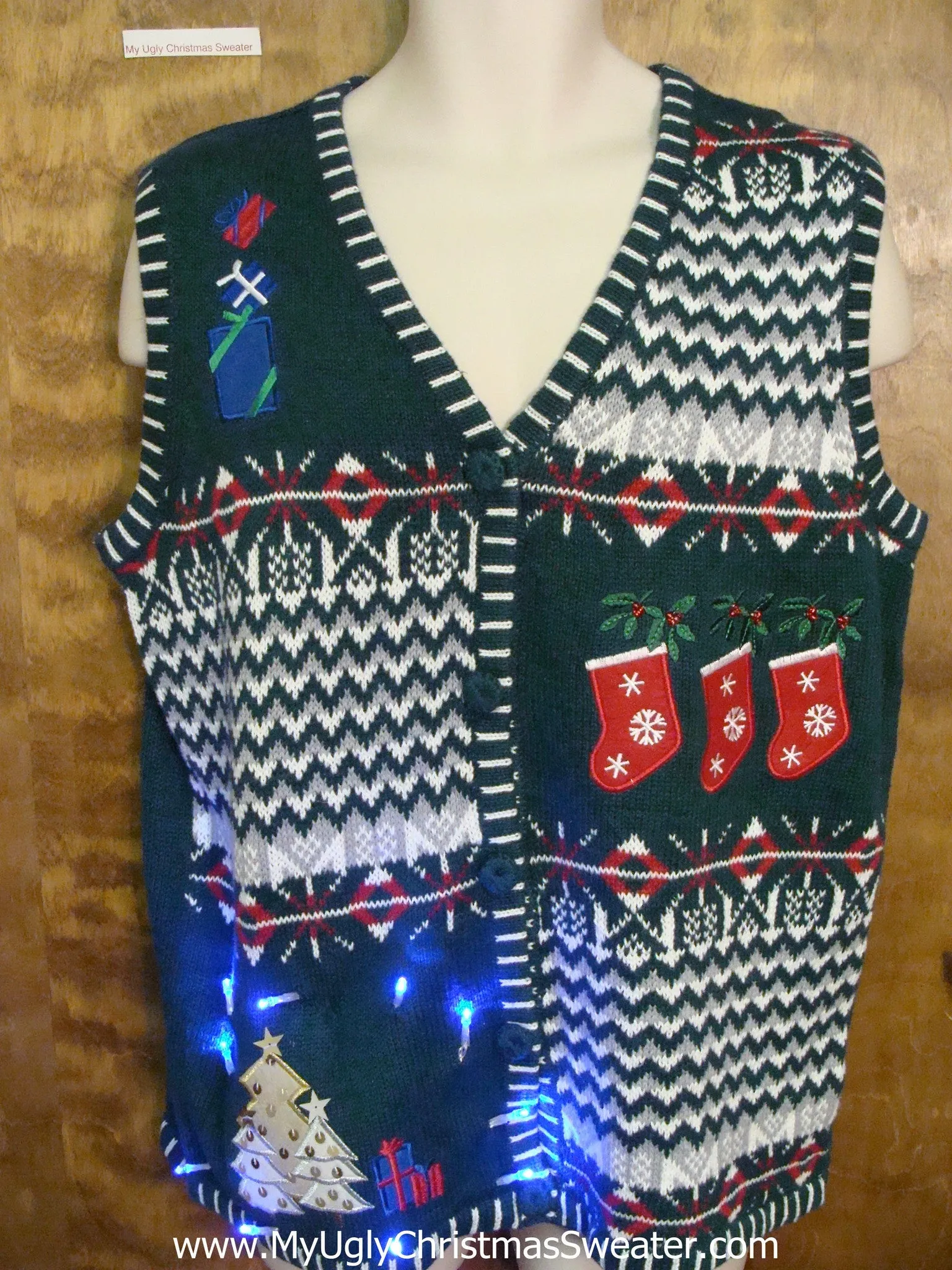 Horrible Patterned Ugly Christmas Sweater Vest with Lights