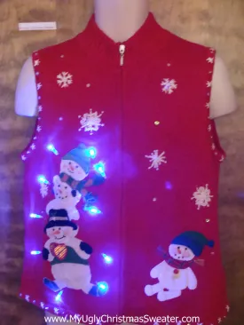 Jolly Snowmen Ugly Christmas Sweater Vest with Lights