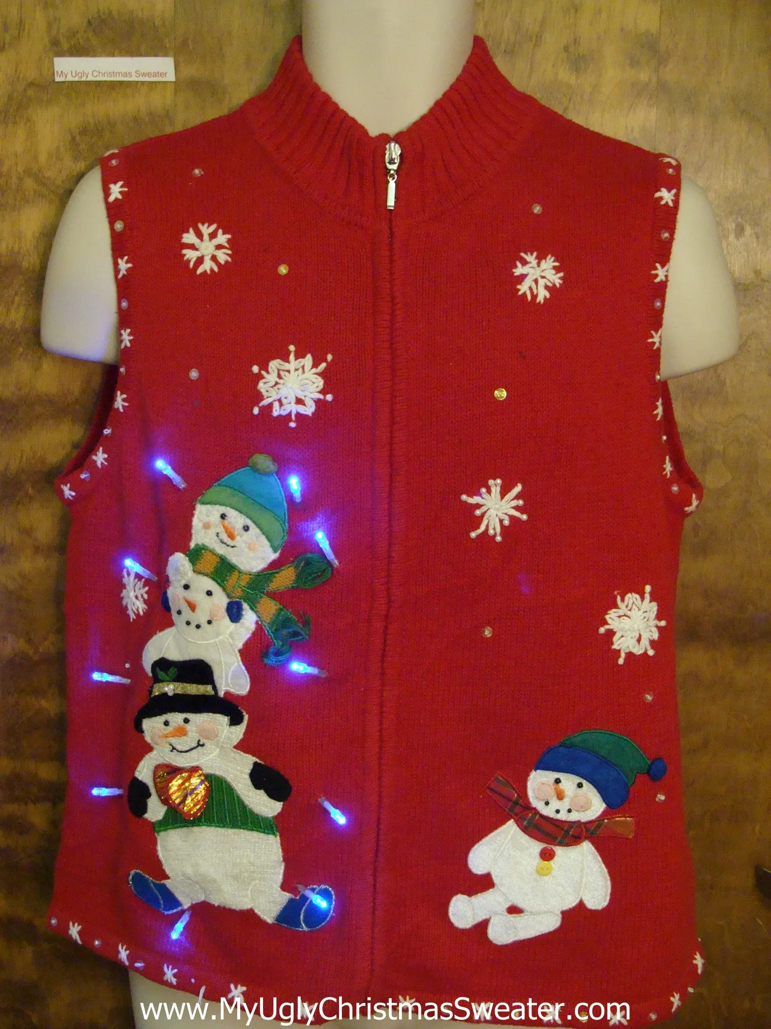 Jolly Snowmen Ugly Christmas Sweater Vest with Lights