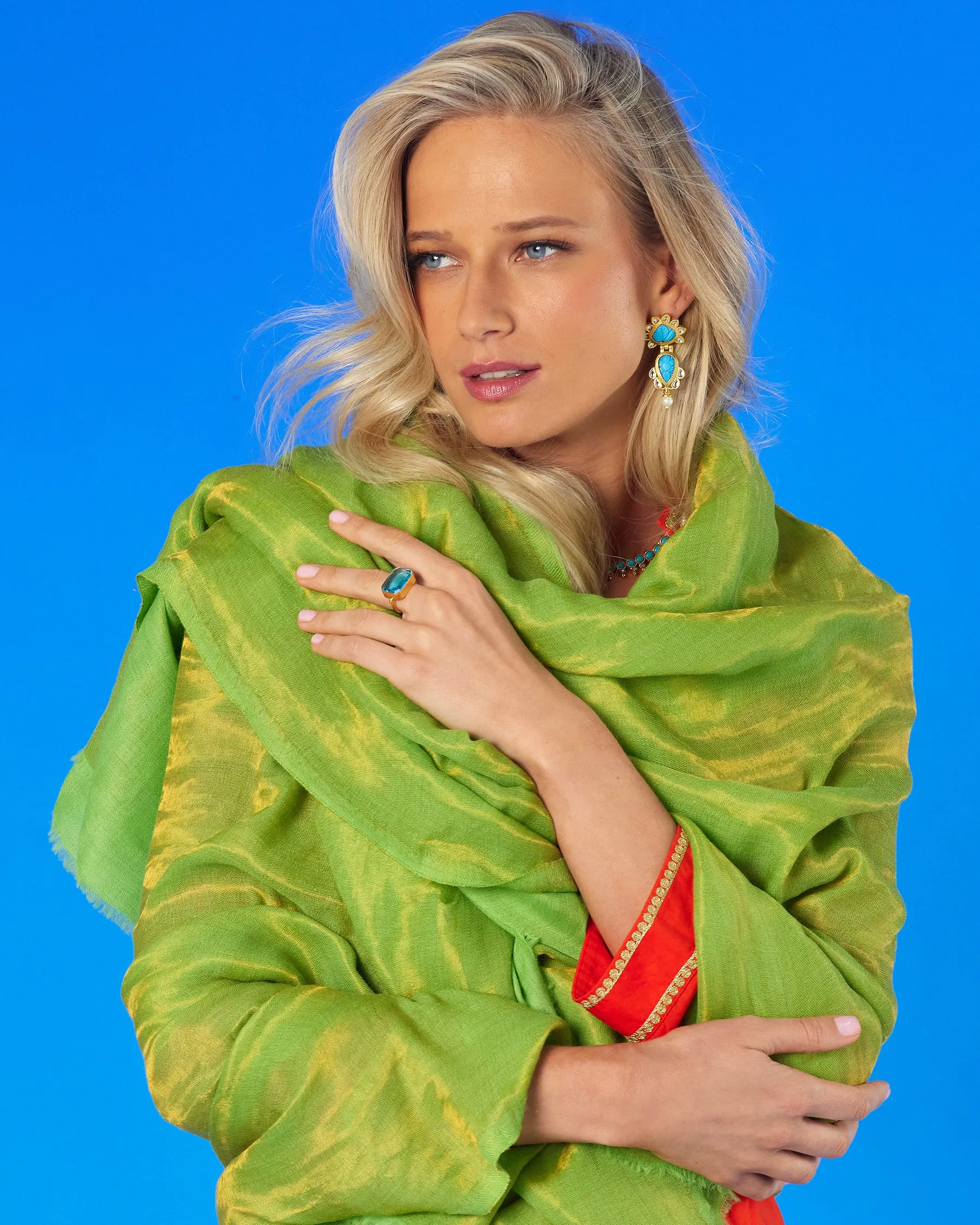 Josephine Reversible Pashmina Shawl in Gold Shimmer Lime