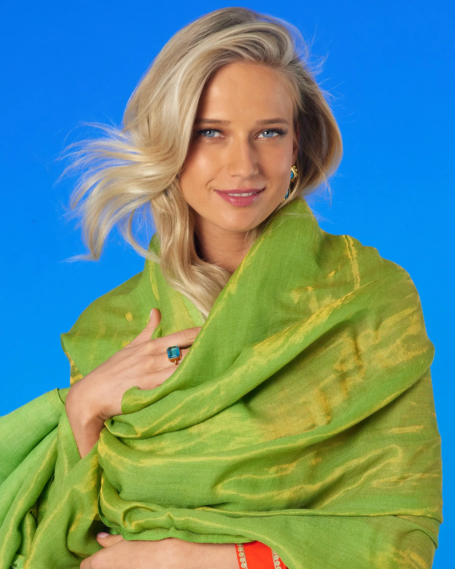 Josephine Reversible Pashmina Shawl in Gold Shimmer Lime