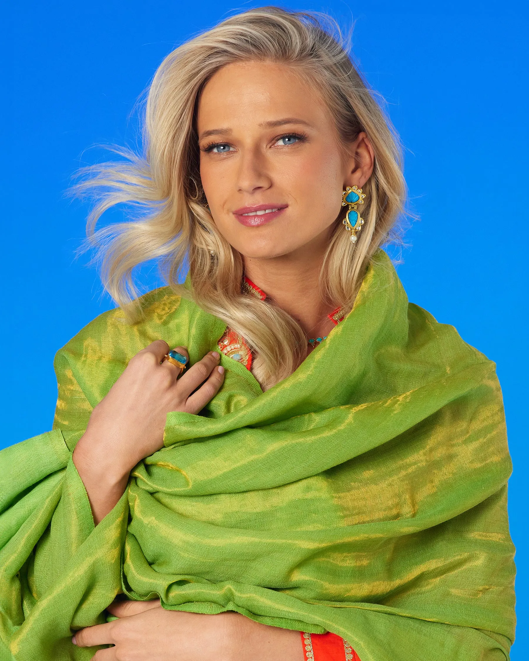 Josephine Reversible Pashmina Shawl in Gold Shimmer Lime