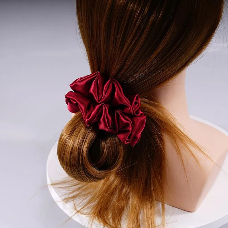 Large Silk Scrunchies Fluffy - Wine Red