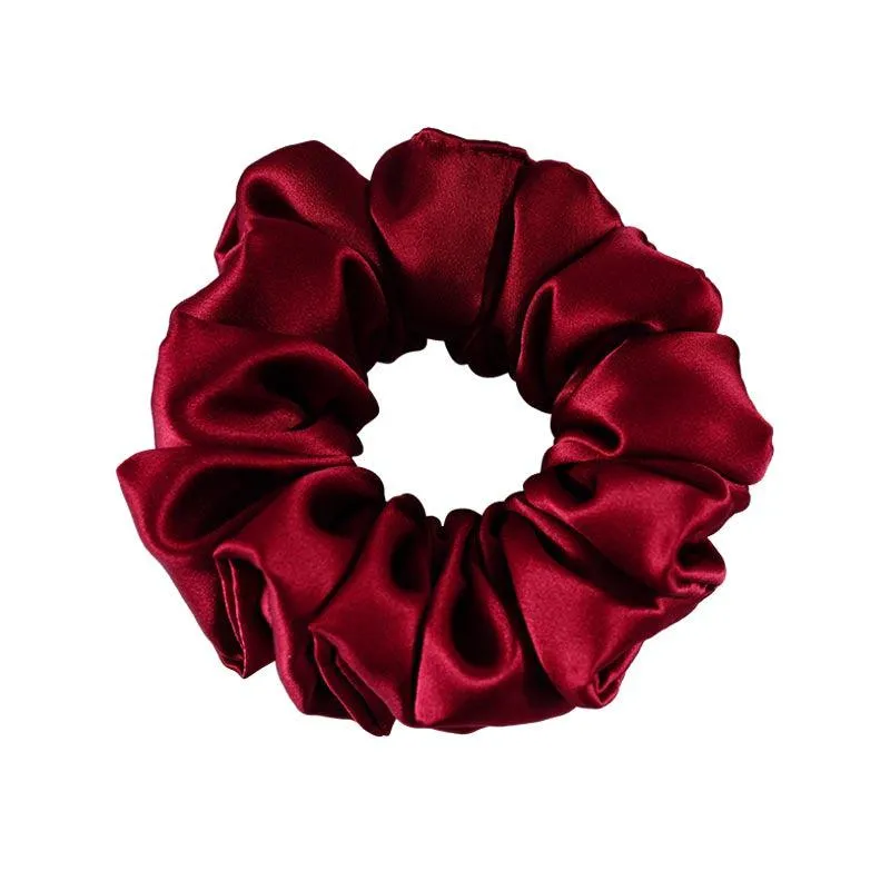 Large Silk Scrunchies Fluffy - Wine Red