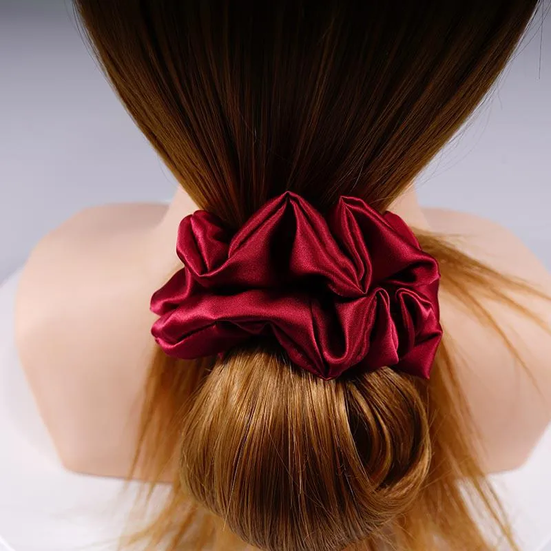 Large Silk Scrunchies Fluffy - Wine Red