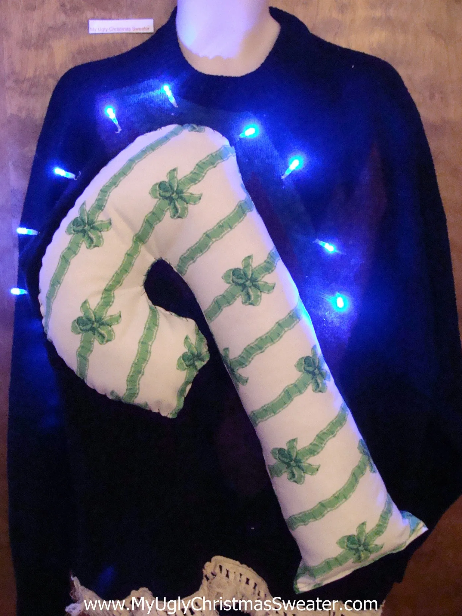 Light Up Funny Christmas Sweater Huge 3D Candy Cane Mens 3XL 