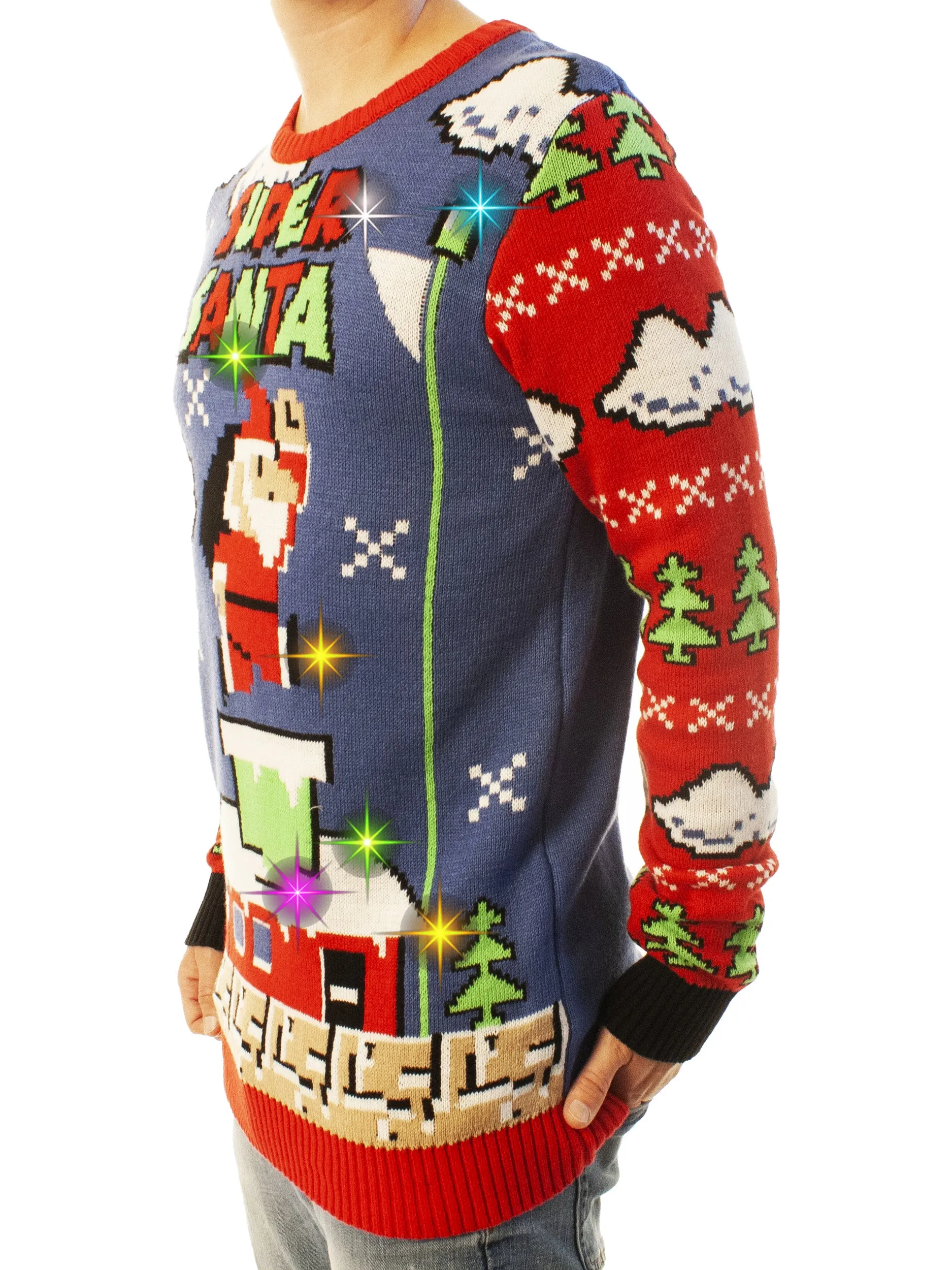 Light Up- Super Santa | Ugly Christmas Sweater For Men & Women | Unisex Sizing