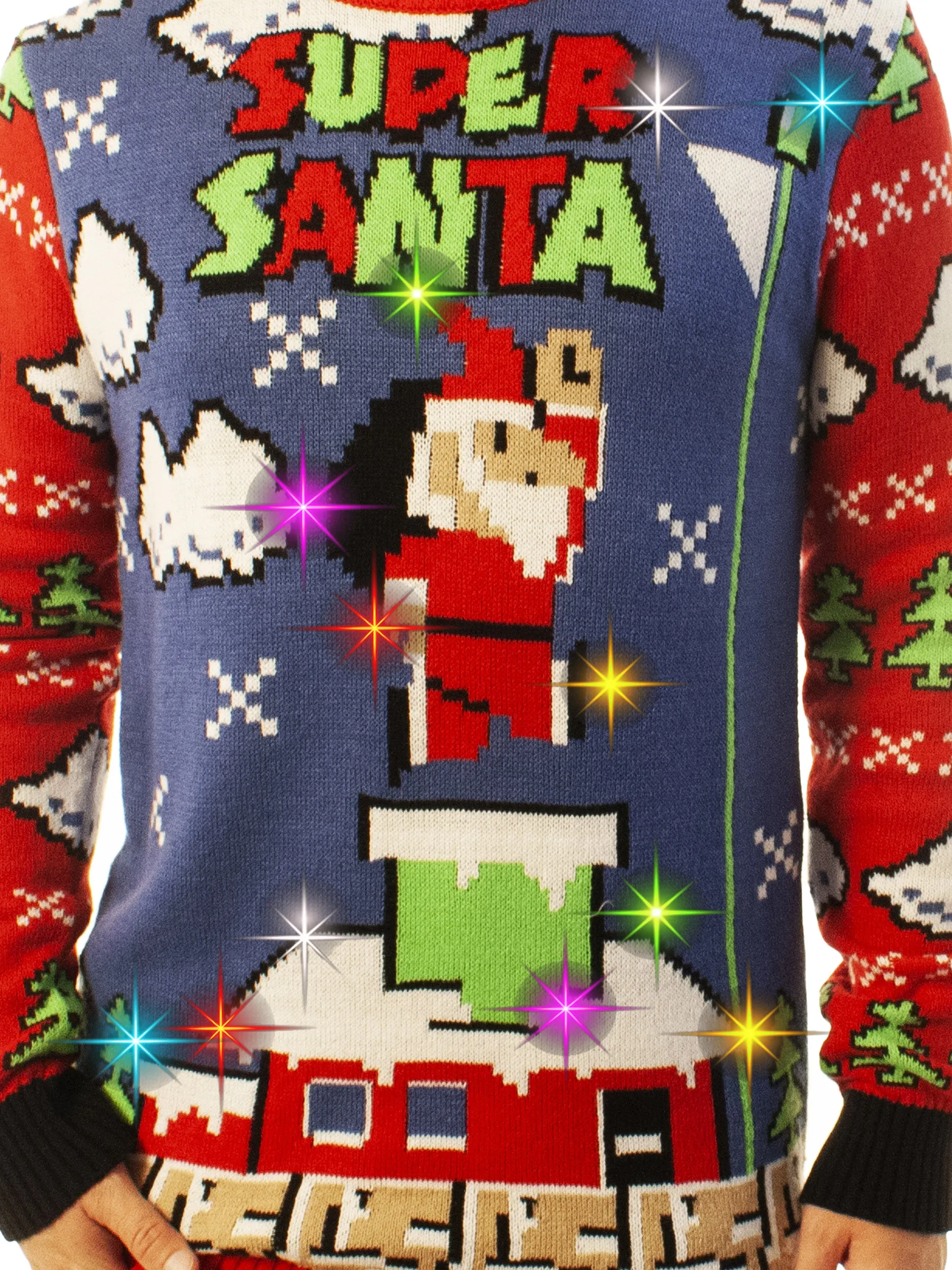 Light Up- Super Santa | Ugly Christmas Sweater For Men & Women | Unisex Sizing