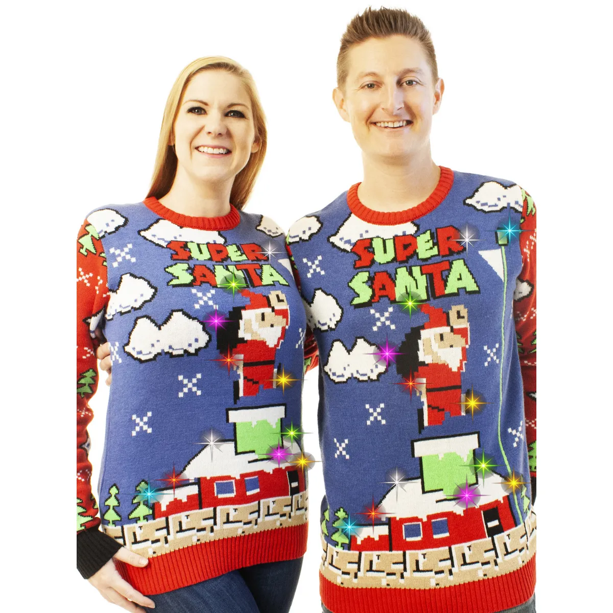 Light Up- Super Santa | Ugly Christmas Sweater For Men & Women | Unisex Sizing