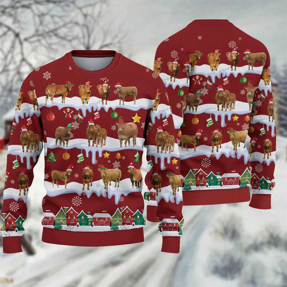 Limousin Ugly Christmas Sweater, Sweater Gifts For Pet Loves, Farmers Sweater