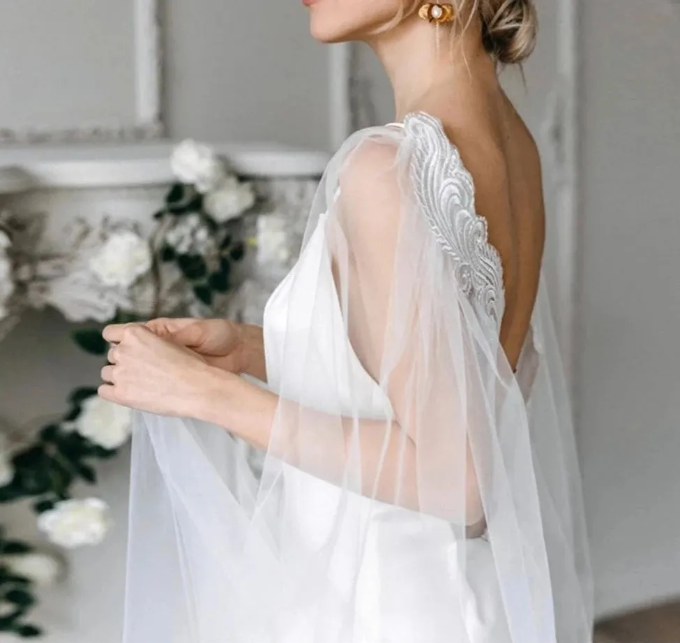 Long Bridal Veil Neck Cape Wedding Shawls Lace Veil