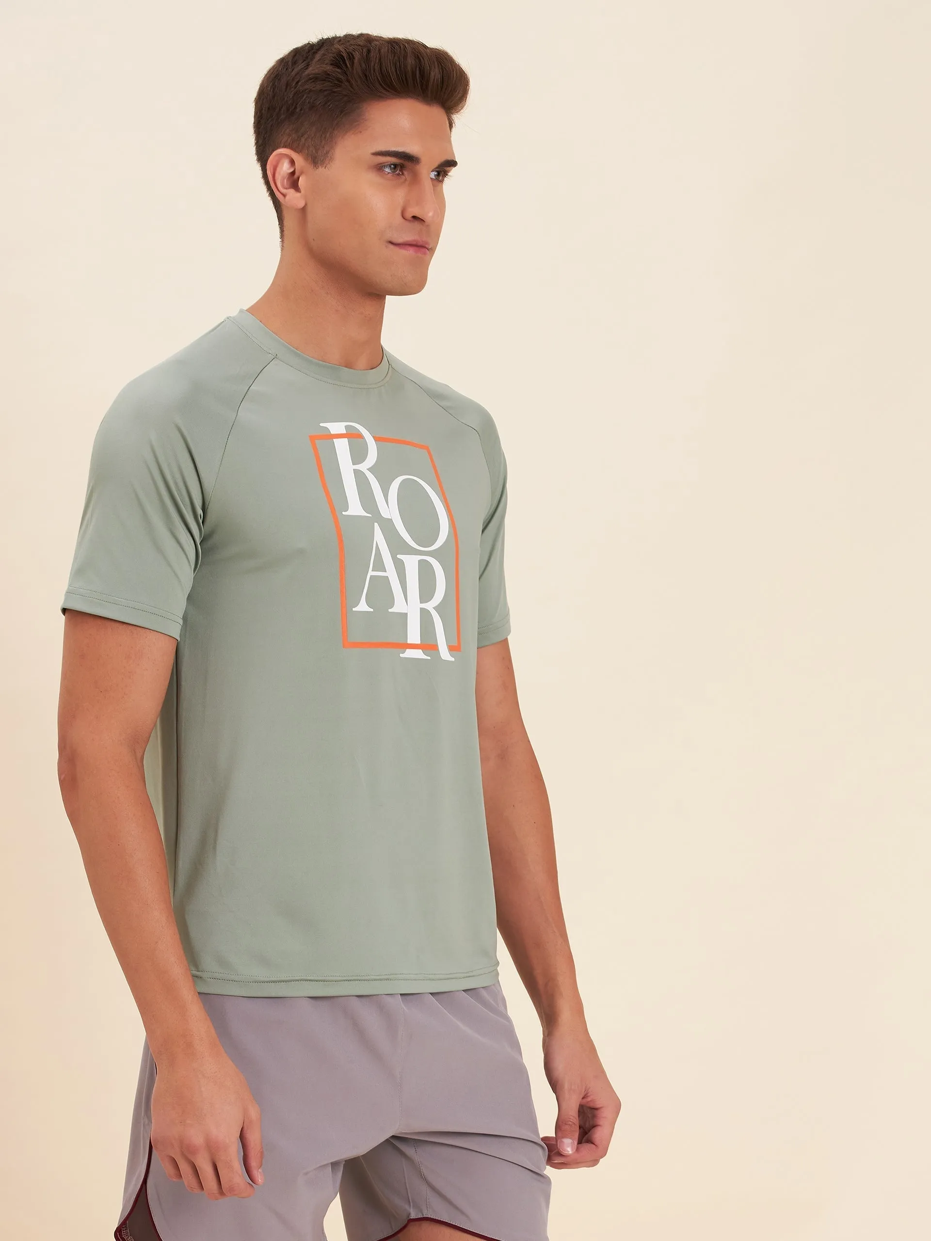 Men Light Olive Roar Dry Fit Raglan T-Shirt