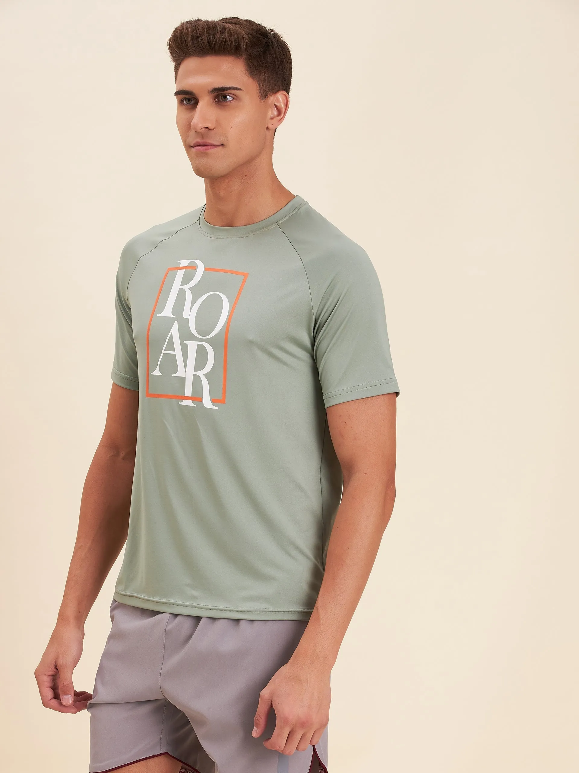 Men Light Olive Roar Dry Fit Raglan T-Shirt