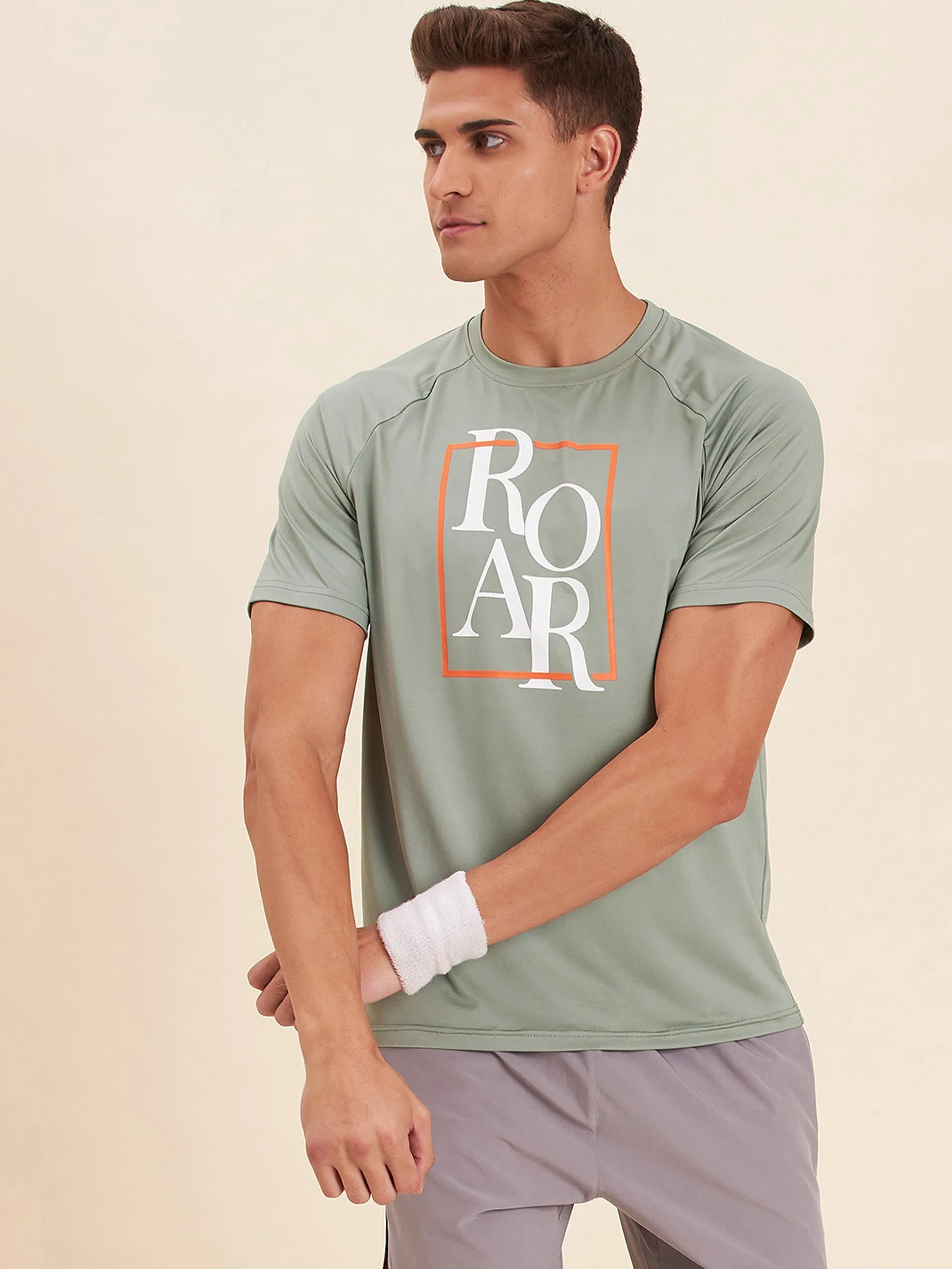 Men Light Olive Roar Dry Fit Raglan T-Shirt