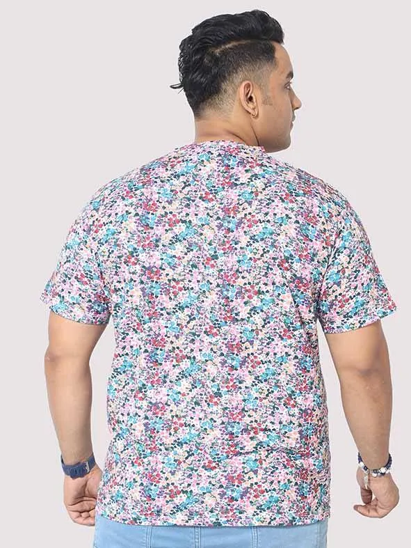 Men Plus Size Rouge Floral Digital Printed Round Neck T-Shirt