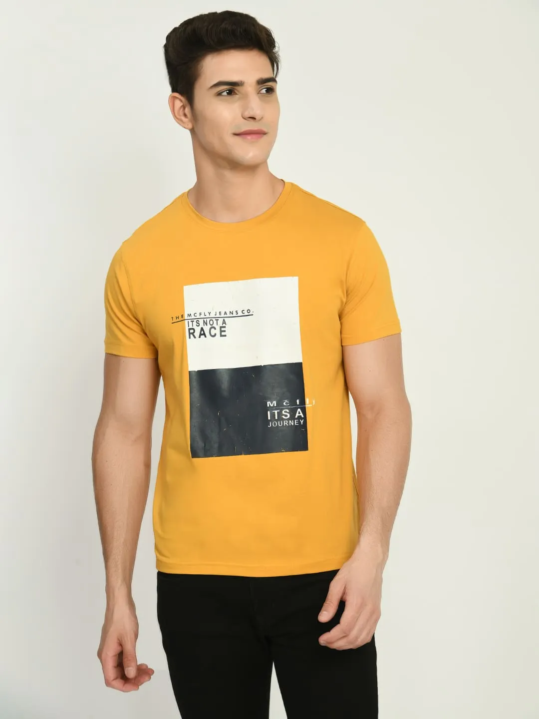 Men’s Printed Round Regular Fit T-Shirt - Mustard Yellow