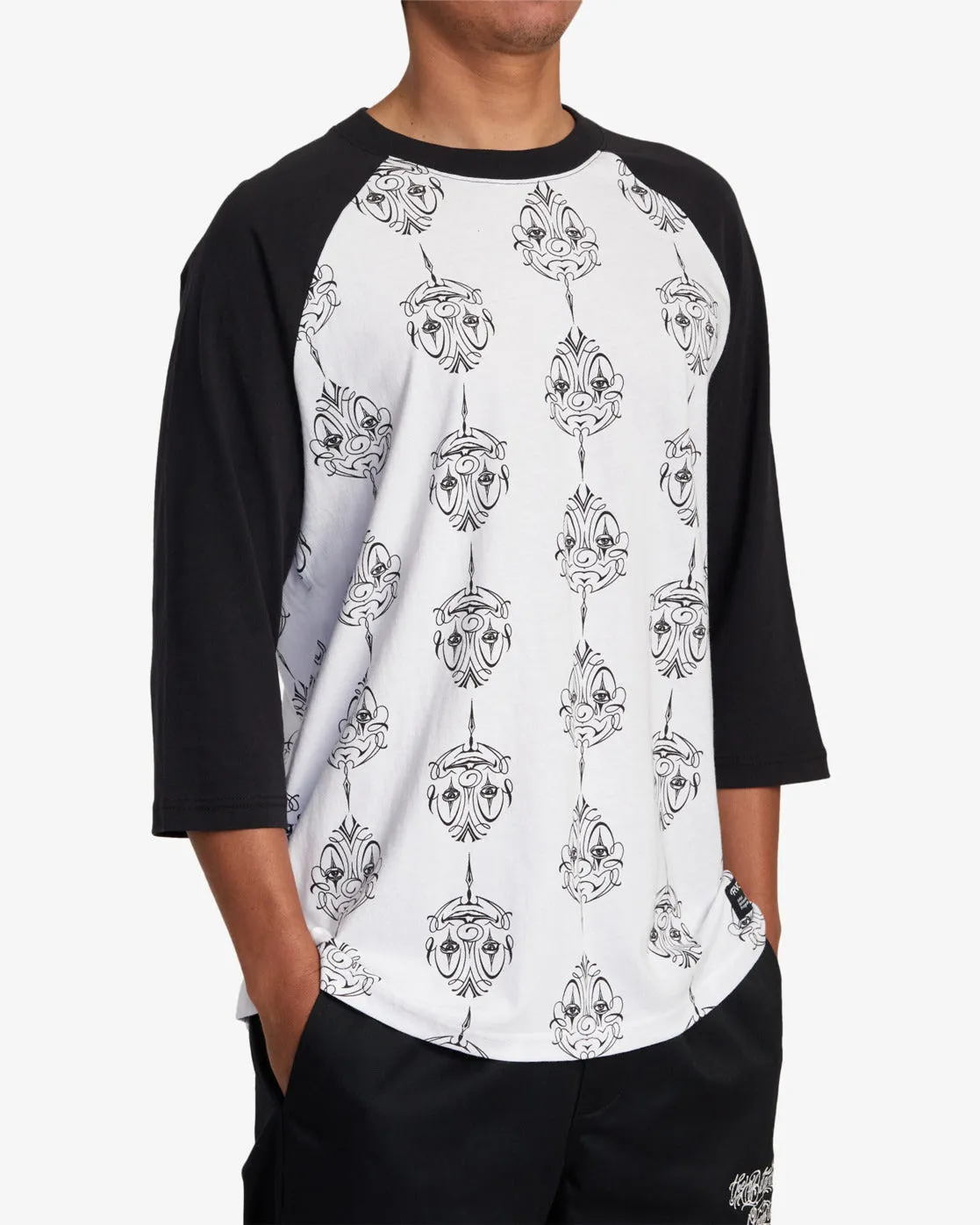 Mister Cartoon Smile Now Baseball Tee - Black/White