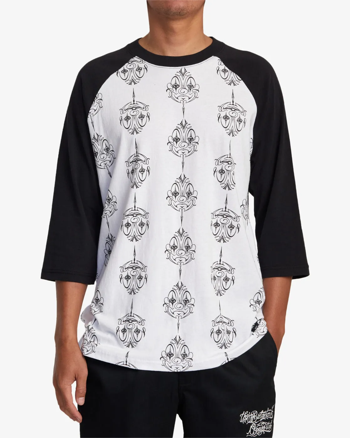 Mister Cartoon Smile Now Baseball Tee - Black/White