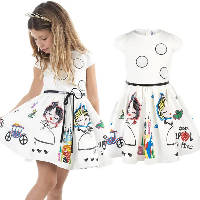 MOF Kids girls white cartoon print t-shirt dress