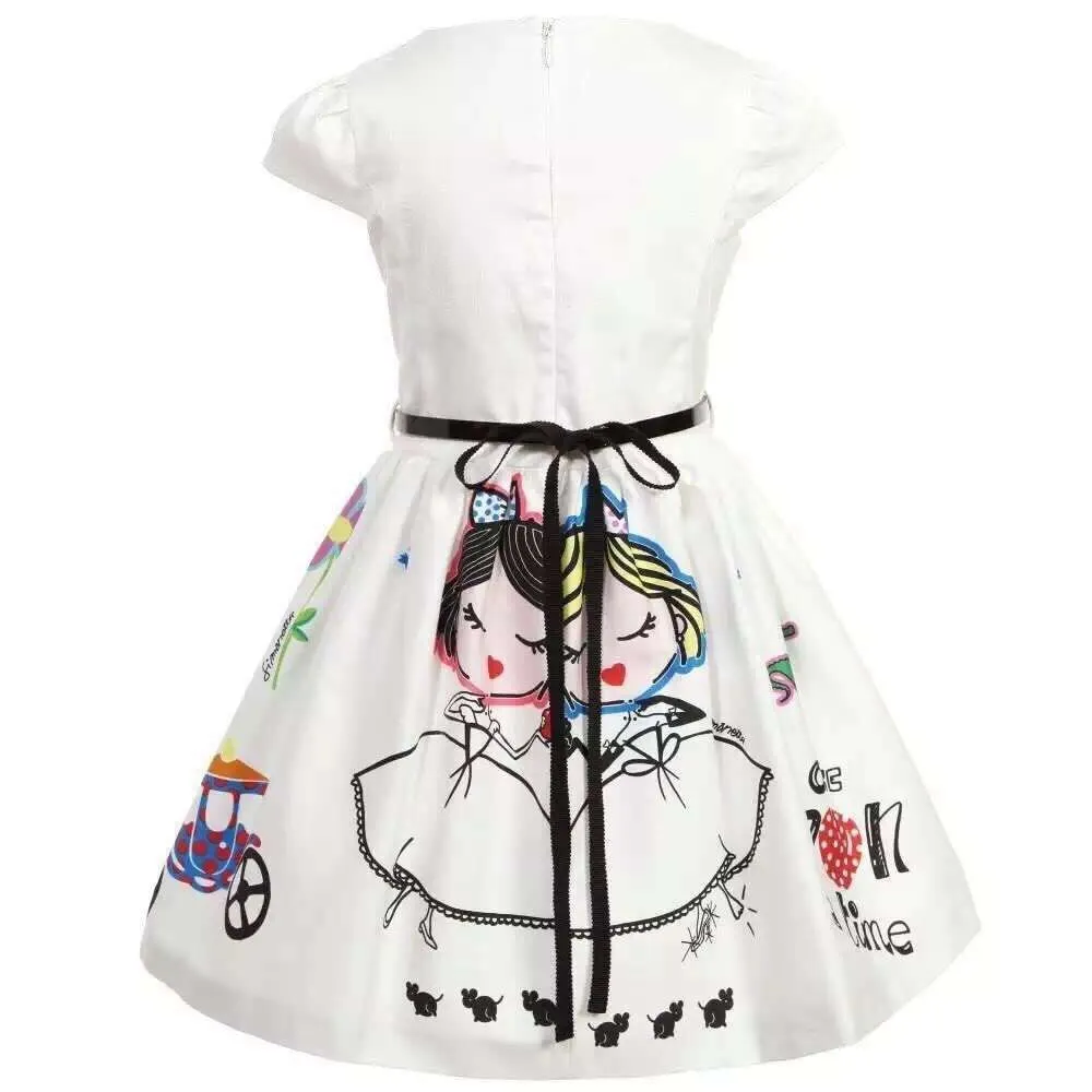 MOF Kids girls white cartoon print t-shirt dress