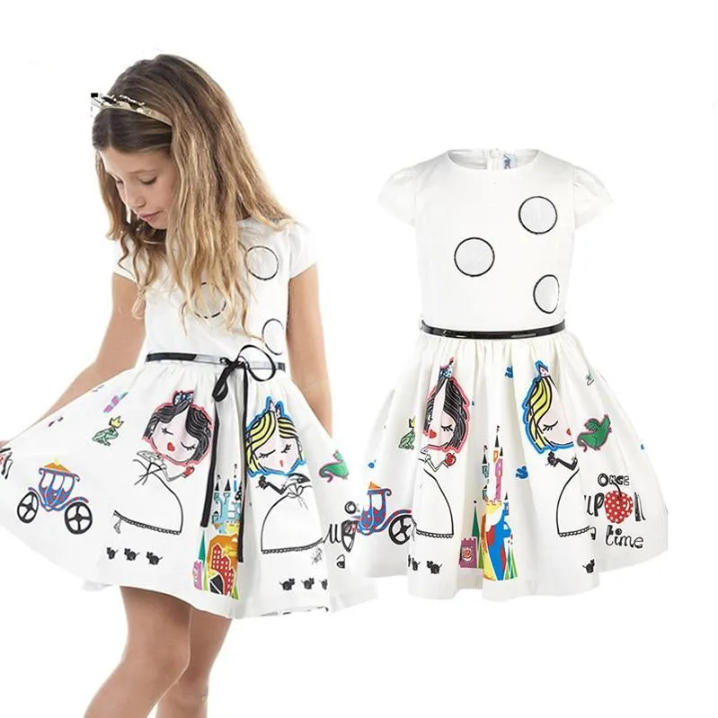 MOF Kids girls white cartoon print t-shirt dress