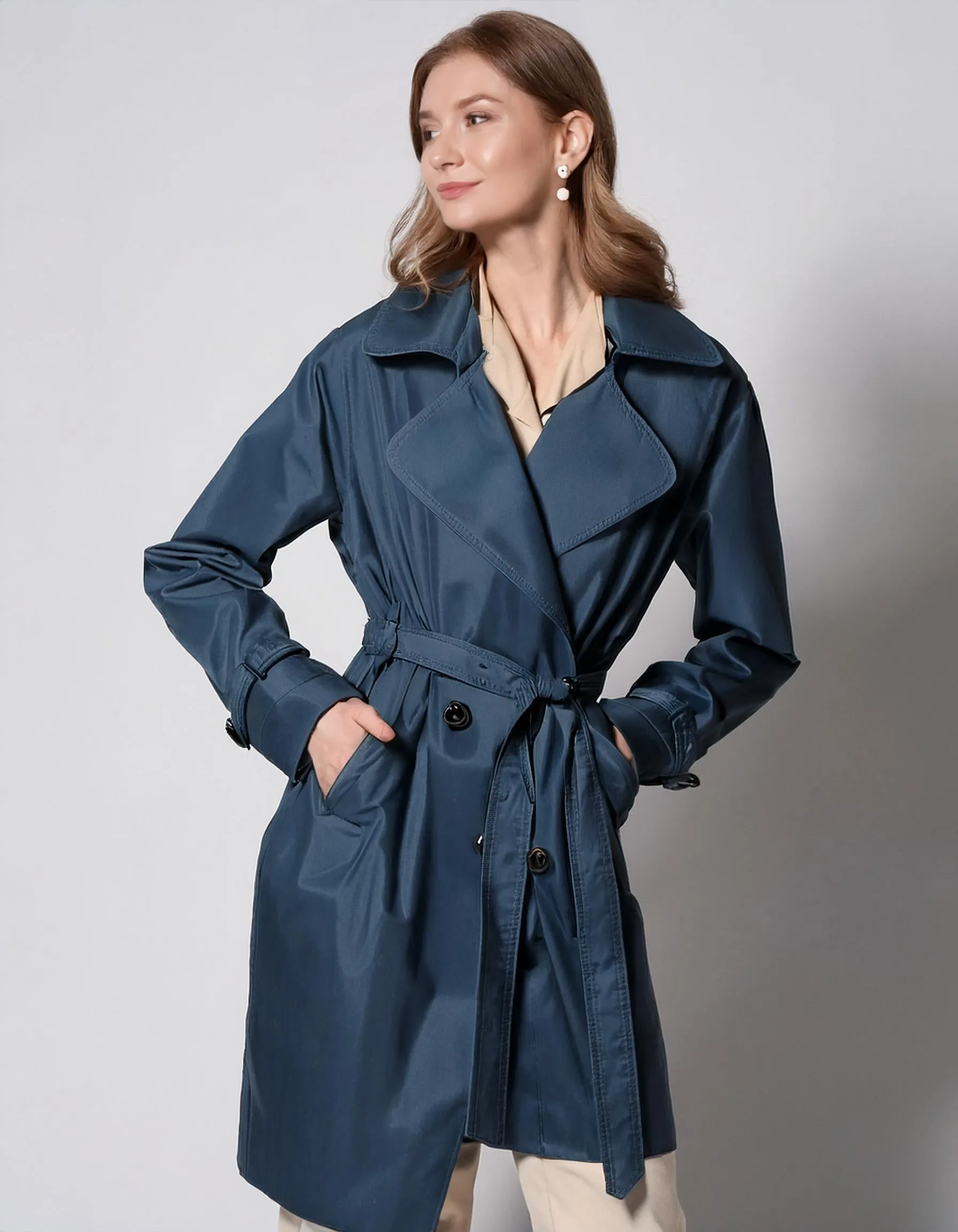 Navy Denim Trench Coats