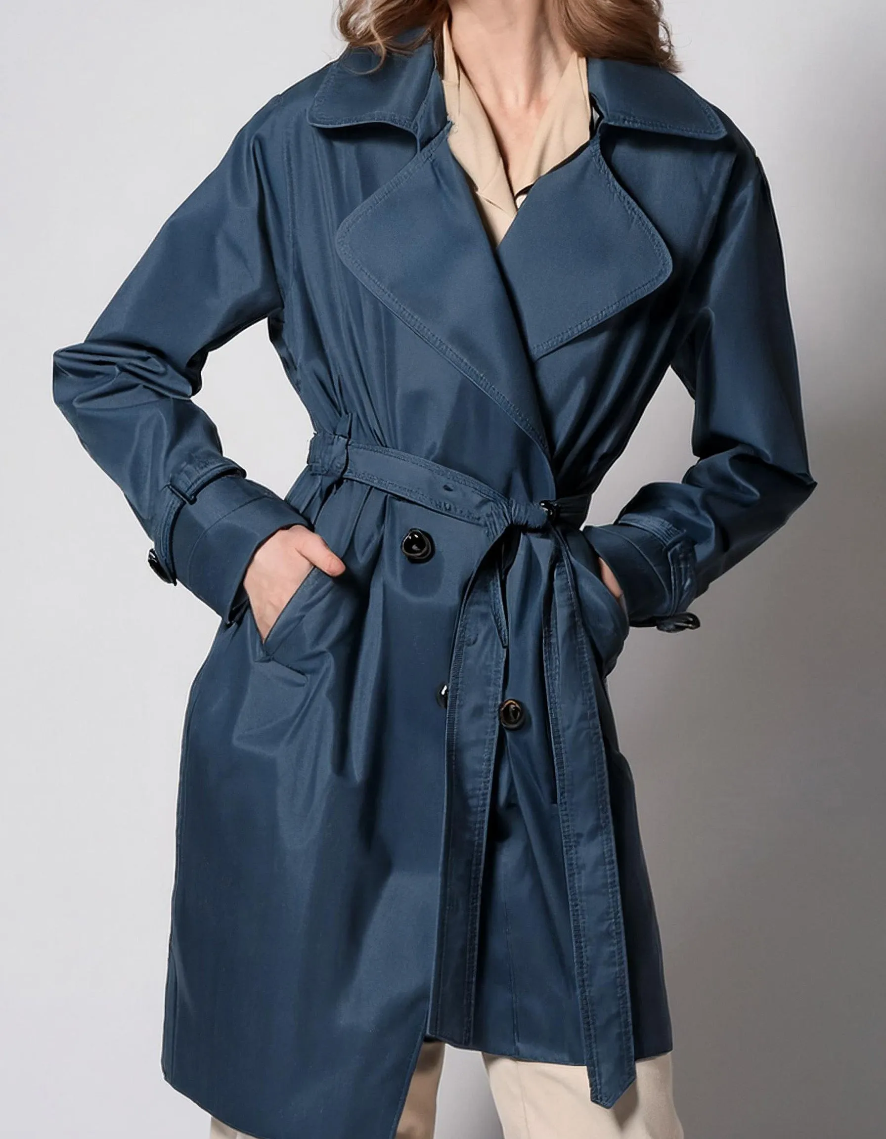 Navy Denim Trench Coats