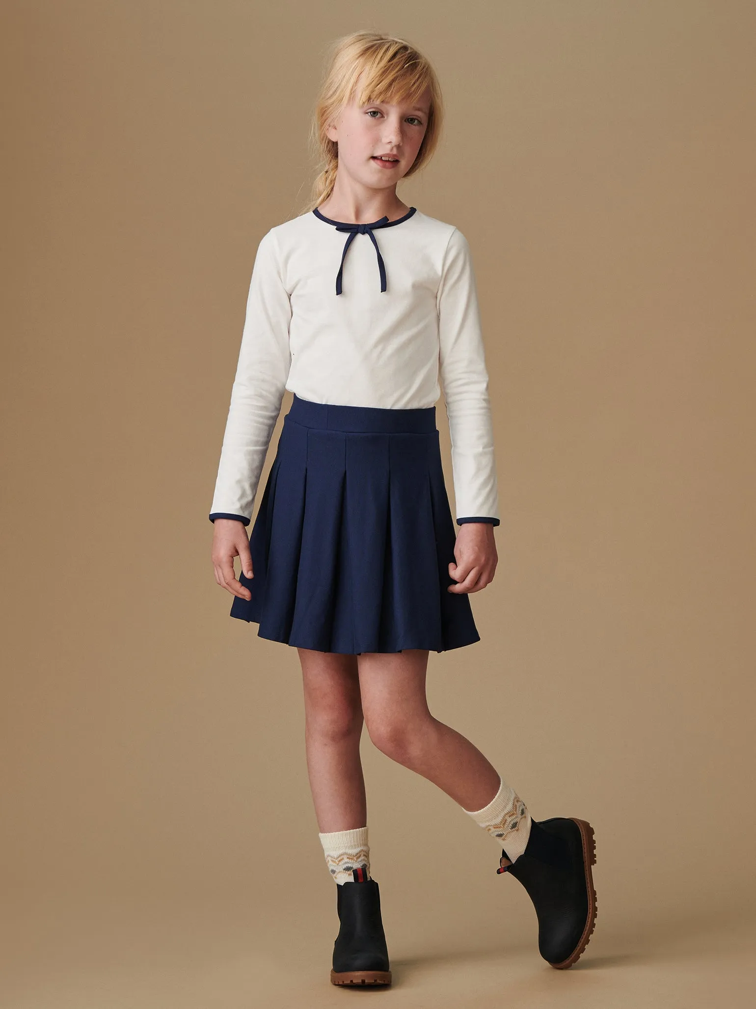 Navy Isabela Girl Pleated Skirt