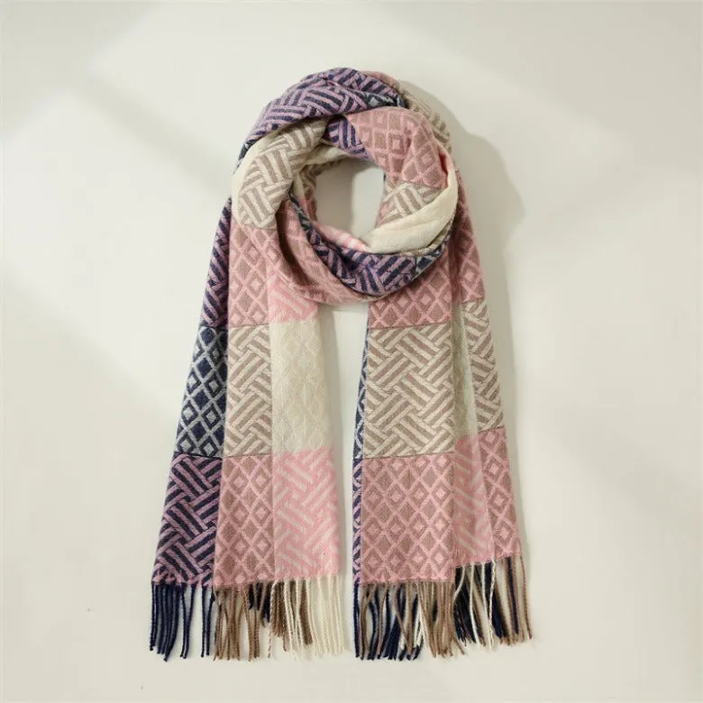 New imitation cashmere scarf color plaid sweet mid-length scarf print warm plaid scarf