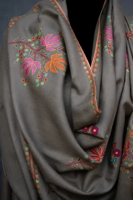 Pure Pashmina Floral Paper Machie Hand Embroidery Scarf Shawl Wrap, Handwoven, Made in Kashmir