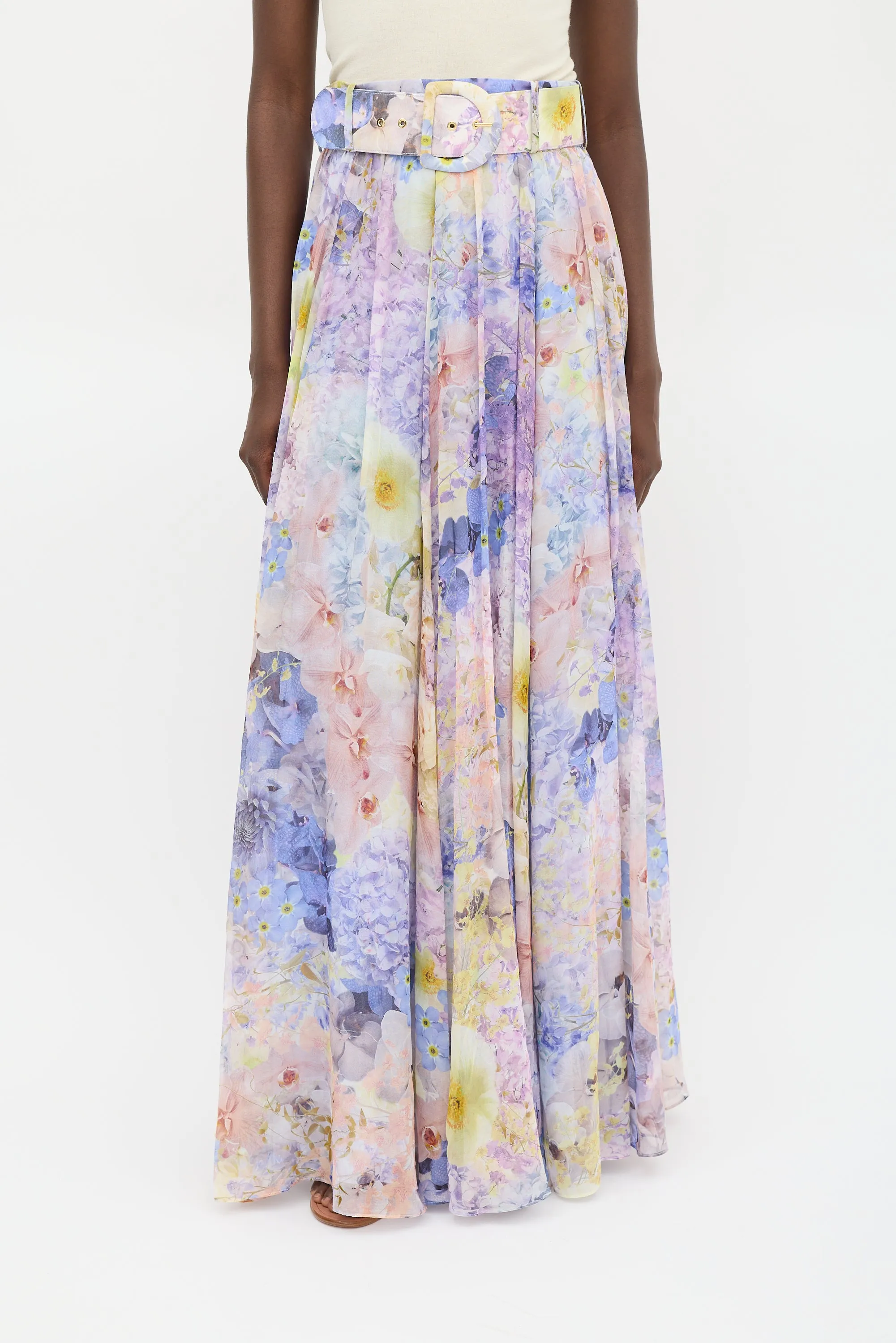 Purple & Multicolour Cotton & Silk Floral Maxi Skirt