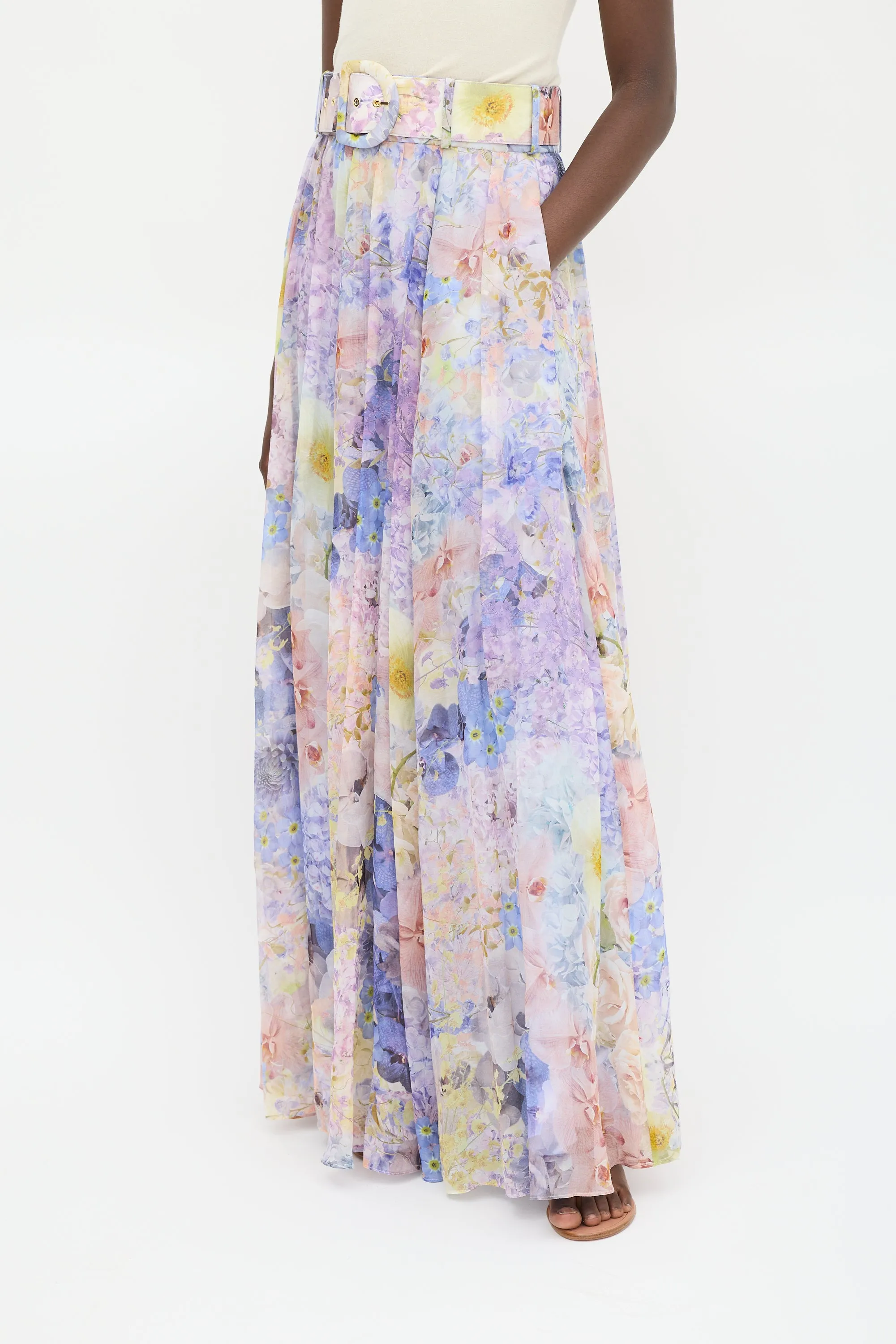 Purple & Multicolour Cotton & Silk Floral Maxi Skirt