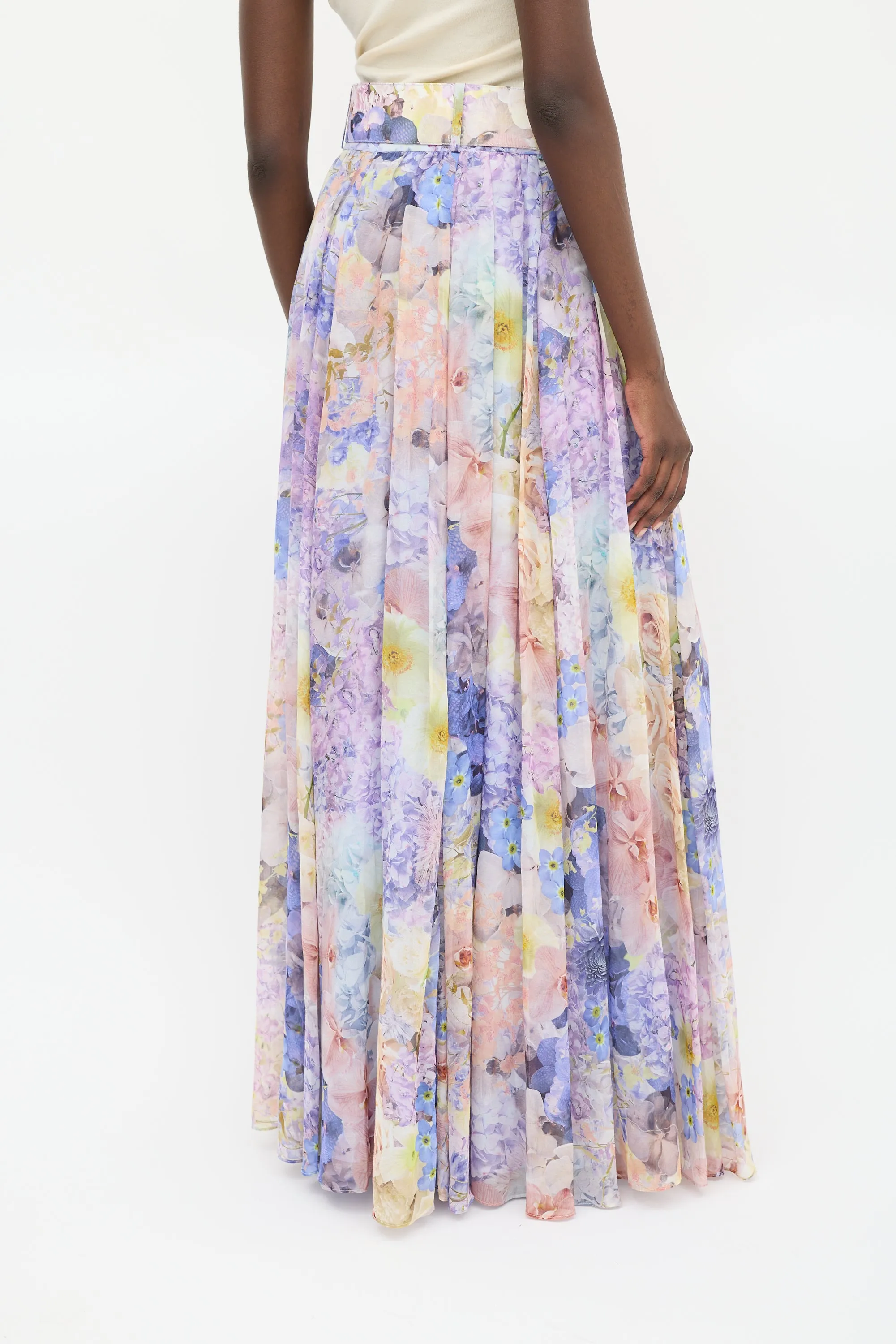 Purple & Multicolour Cotton & Silk Floral Maxi Skirt