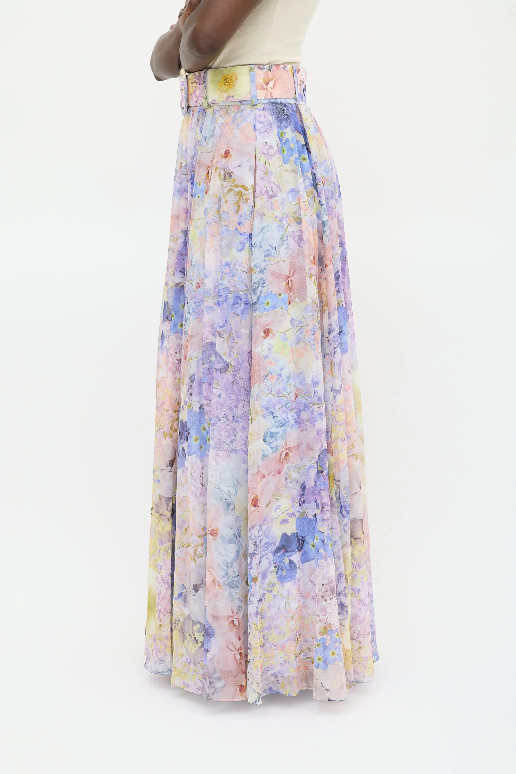 Purple & Multicolour Cotton & Silk Floral Maxi Skirt