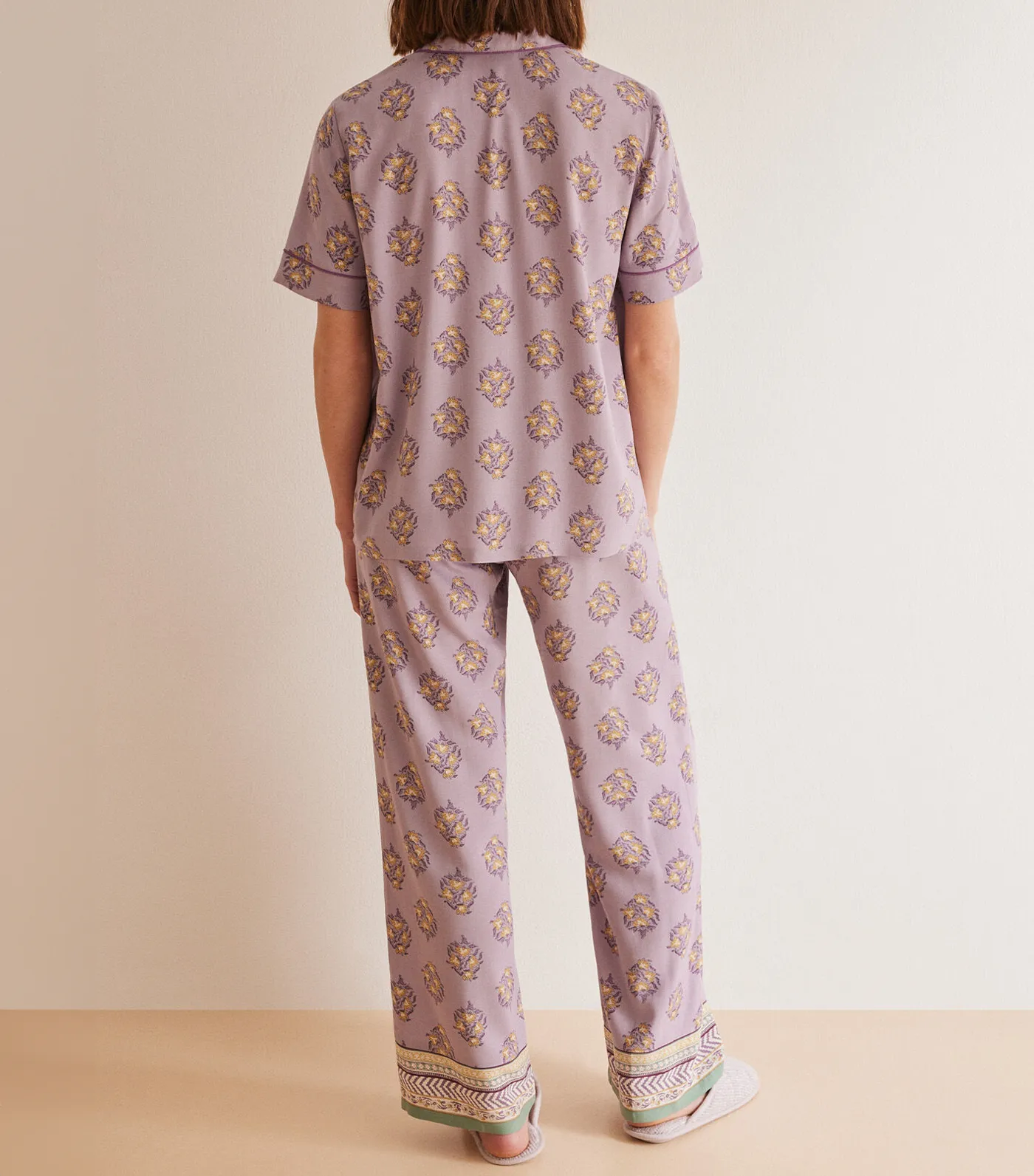 Purple Flower Short Sleeve Shirt Pajama Set