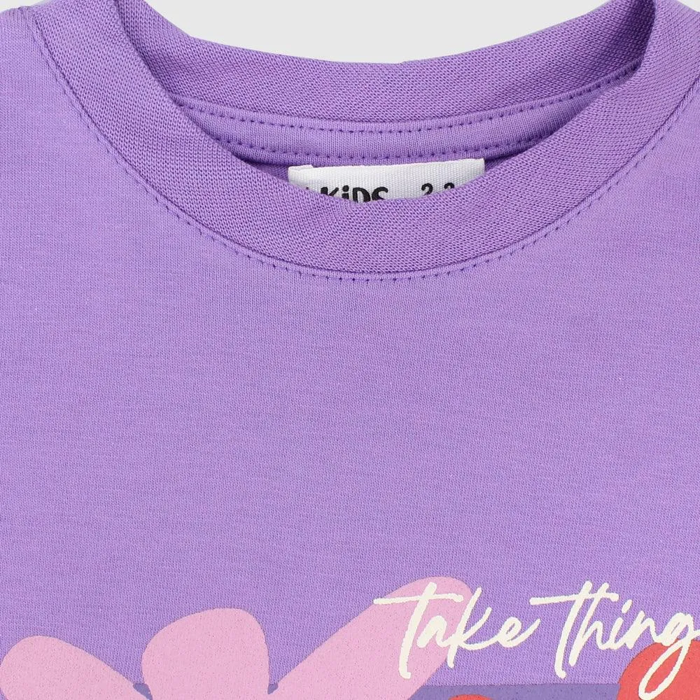 Purple Flowery Short-Sleeved T-Shirt