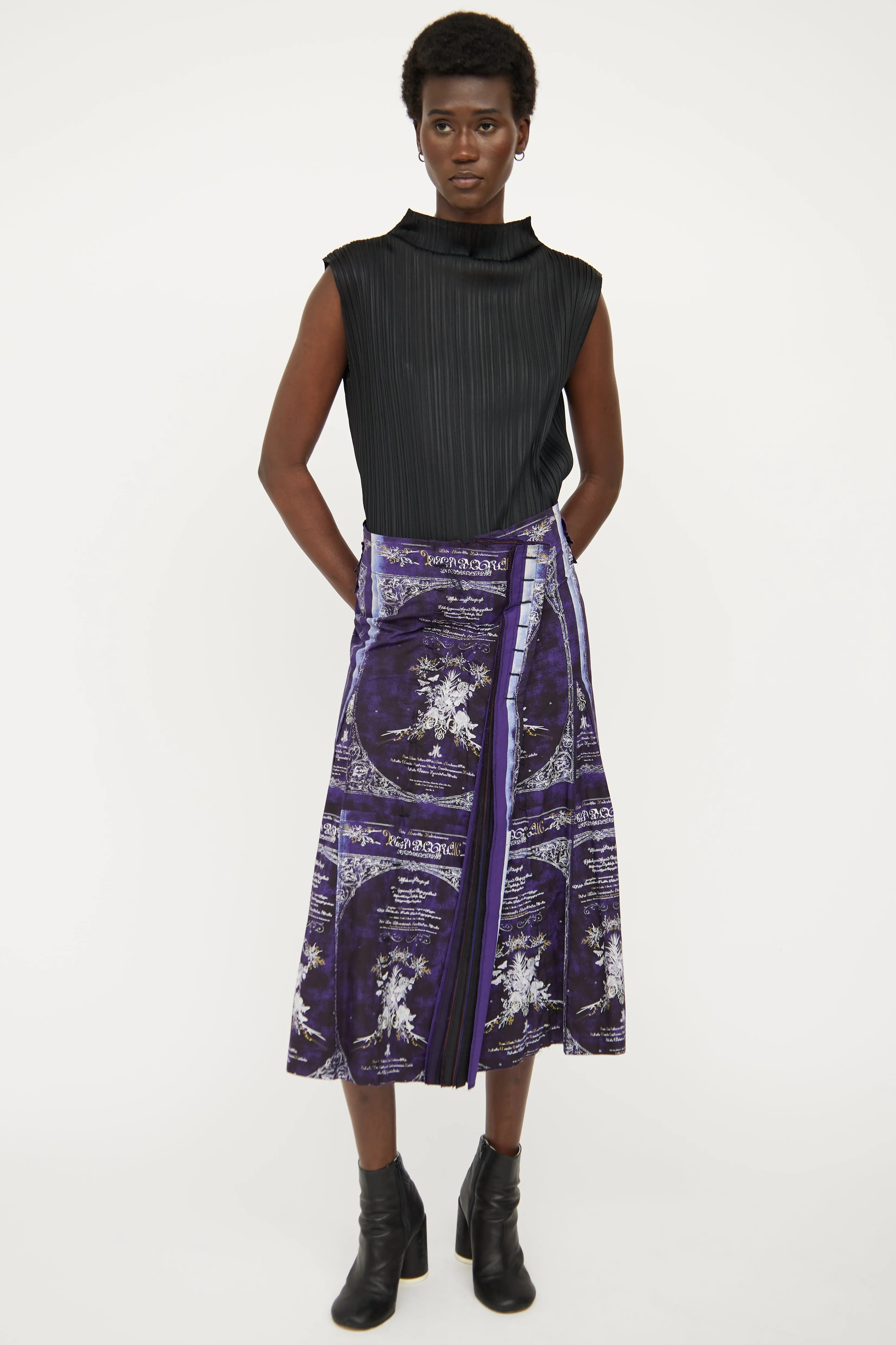 Purple Graphic Midi Skirt