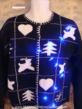 Reindeer and Hearts Light Up Cheesy Christmas Sweater