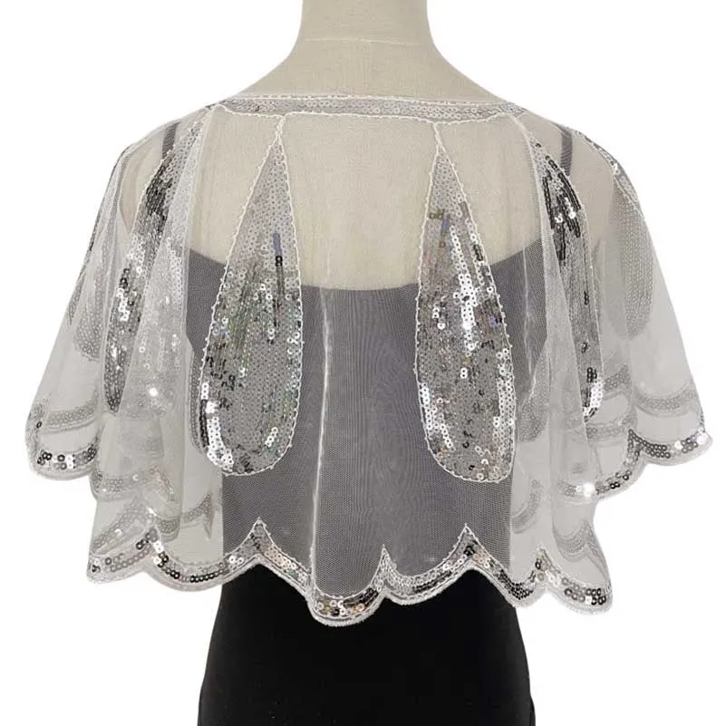 Sequin Mesh Shawl Wraps Evening Prom Cape Scarf