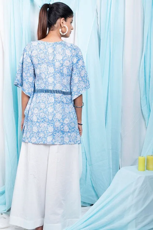 Shuddhi Sky blue printed short kaftan.