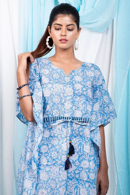 Shuddhi Sky blue printed short kaftan.