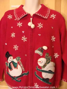 Snowman Skiing Red Christmas Sweater