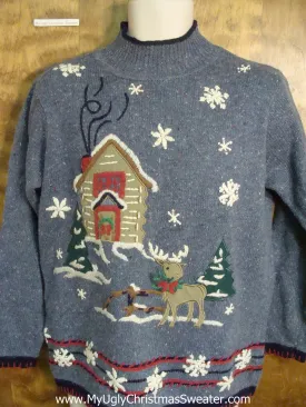 Snowy House Funny Ugly Sweater for a Christmas Party