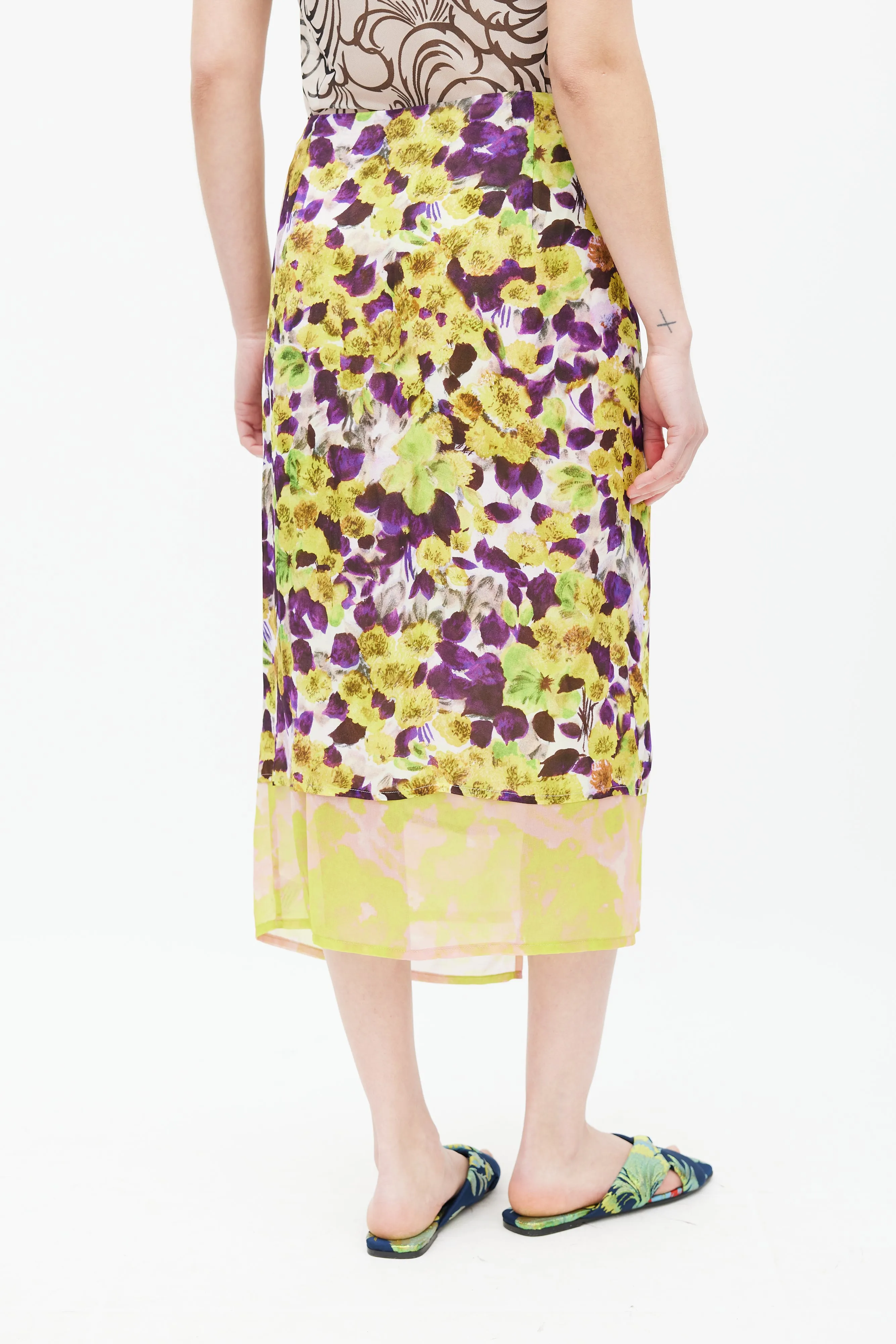 SS 2023 Yellow & Multicolour Floral Wrap Skirt