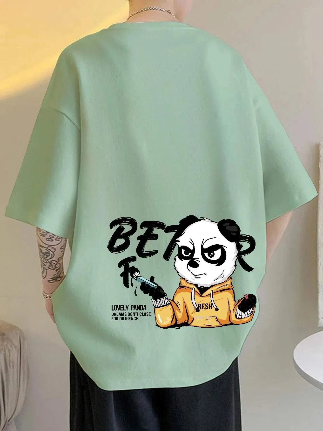 SXV  'Fresh Panda’ Printed Cool Aesthetic Oversized Baggy T-shirt