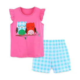 Toddler/Kid Girl's Cartoon Owl Design Tee with Shorts Set