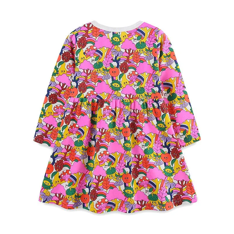 Toddler/Kid Girl's Long Sleeve Allover Cartoon Print Design Dress