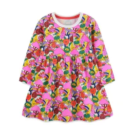 Toddler/Kid Girl's Long Sleeve Allover Cartoon Print Design Dress