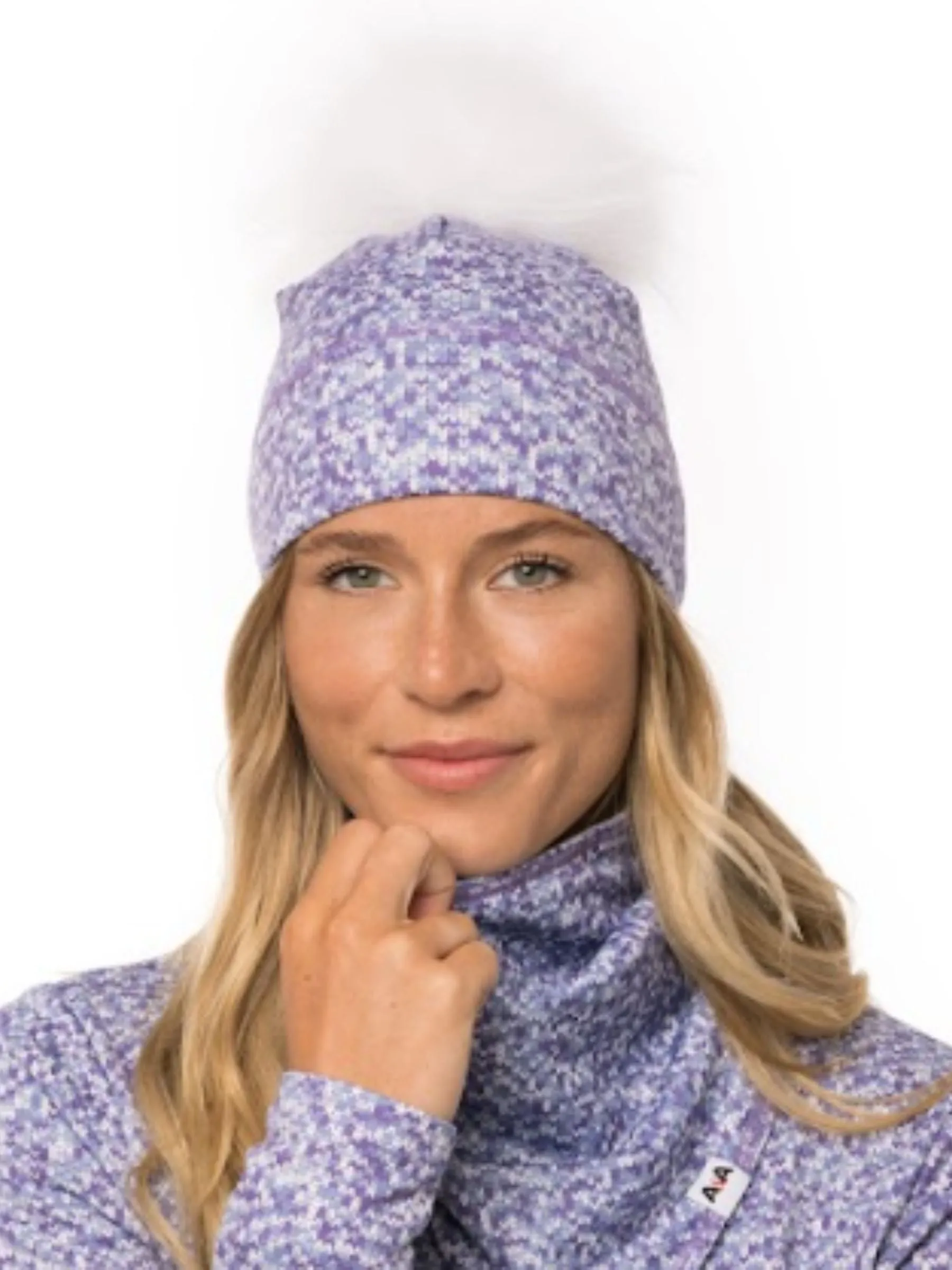 Tuque Chamonix à Pompon Tricot Lilas (Pompon Blanc ) d'Autrement et Alors