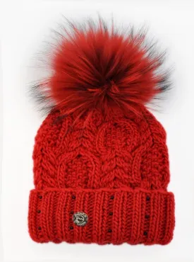 Tuque Lisbon avec Perle et Pompon Détachable en Raton (Rouge Piment) De Pleau